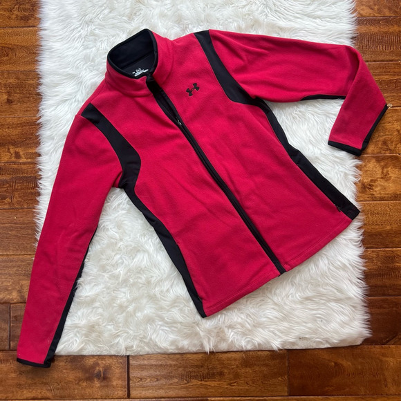 Under Armour Jackets & Blazers - Under Armour Womens Fleece Jacket Red Black ColdGear Full Zip Pockets Fitted M